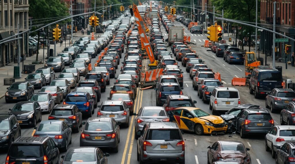 Ситуация на дорогах: пробки, ремонты, перекрытия и опасные участки - иллюстрация